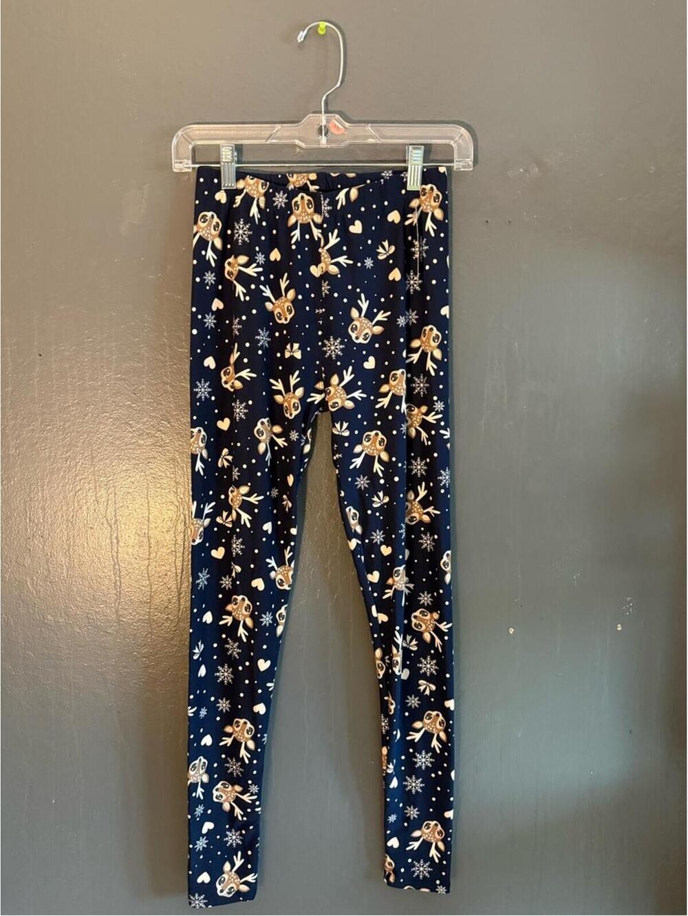 Eevee Women’s Blue Reindeer Print Ankle Leggings New with Tags